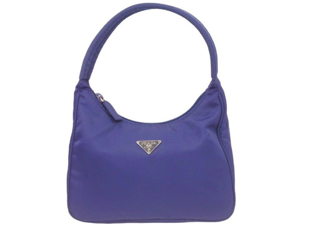 Prada Hobo Handbag Triangle Blue Silver